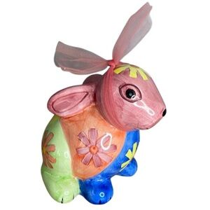 Vintage Handpainted Colorful Ceramic Bunny Piggybank